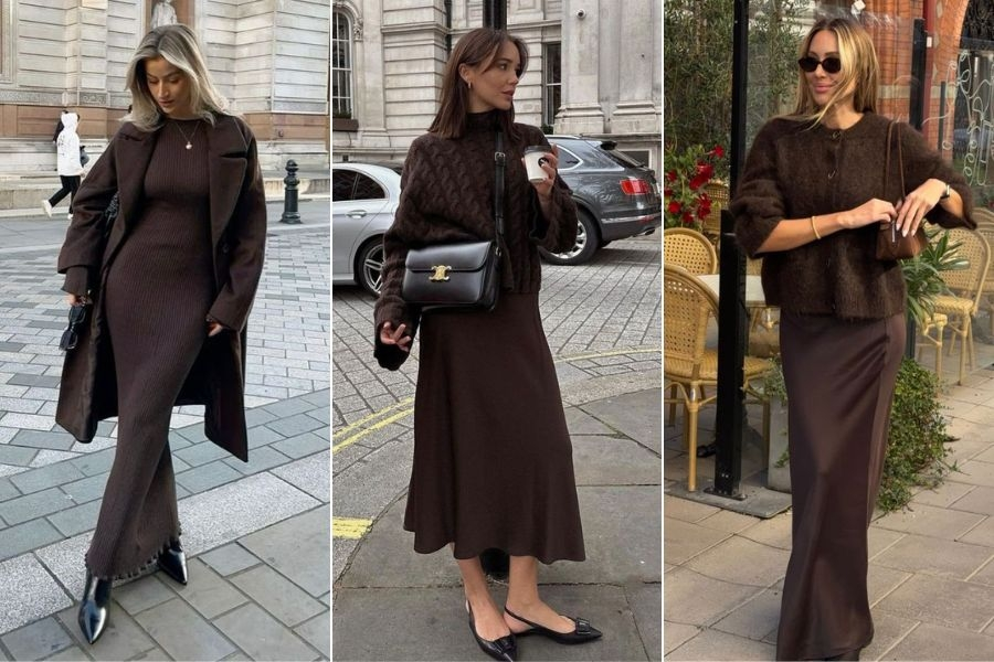 Femeie într-o ținută monocromă elegantă care alungește vizual silueta